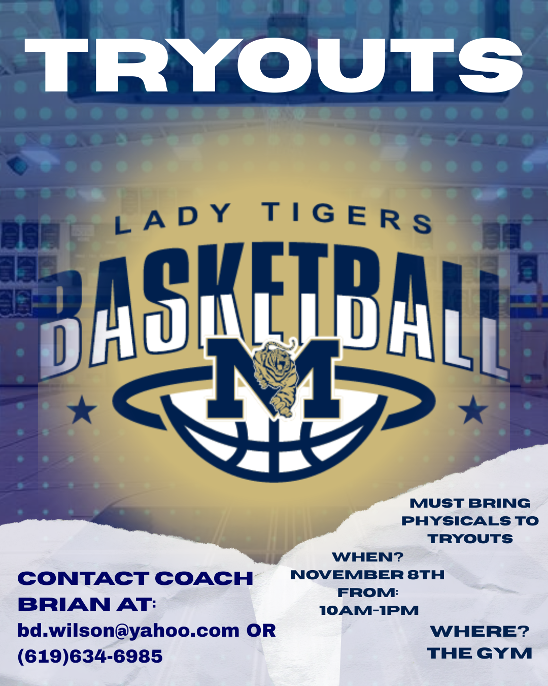 girls basketball tryouts nov 8 10-1 gym